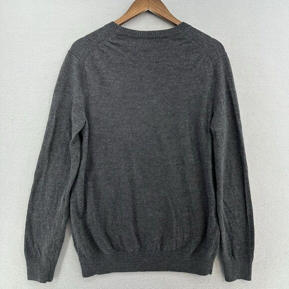 Banana Republic 100% Extra Fine Merino Wool V Neck Sweater Gray Men’s L Preppy - Picture 3 of 7